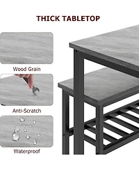 gaomon 4-Piece Dining Table Set with 2 Chairs & Bench, Metal Frame, Storage Rack, Modern Space-Saving Set for Home Restaurant