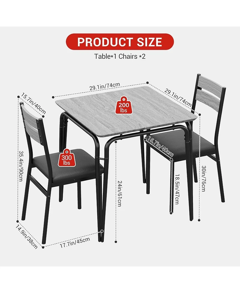 gaomon 3-Piece Dining Table Set, Wooden Square Table and Chairs for 2, Breakfast Table for Home or Commercial Dining Room