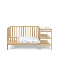 Flynama 3 in 1 convertible crib and changer combo solid wood 3 position mattress support attached changing table storage for baby nursery