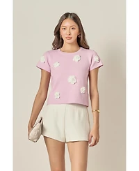 English Factory Women's 3D Flower Knit Top