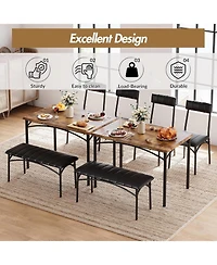 gaomon 5 Piece Dining Set for 4, Rectangular Metal Frame Table with Bench & Upholstered Chairs, Compact Table for Small Spaces