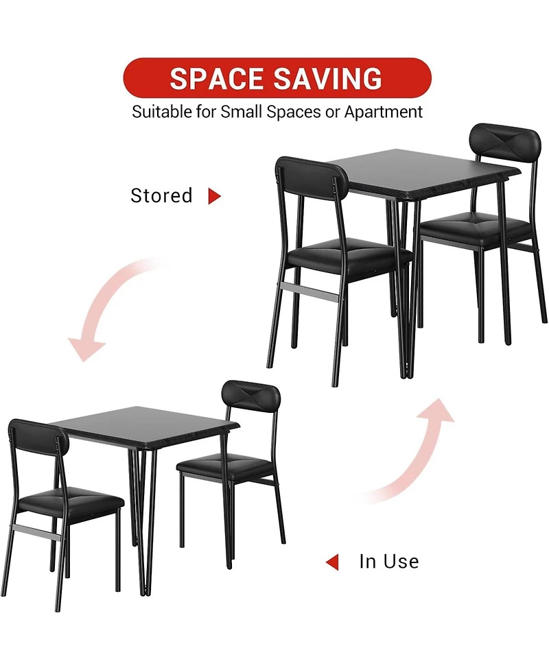gaomon 2-Person Space-Saving Small Square Wood Dining Table Set, Upholstered Seats, Compact for Apartments, Breakfast Nook