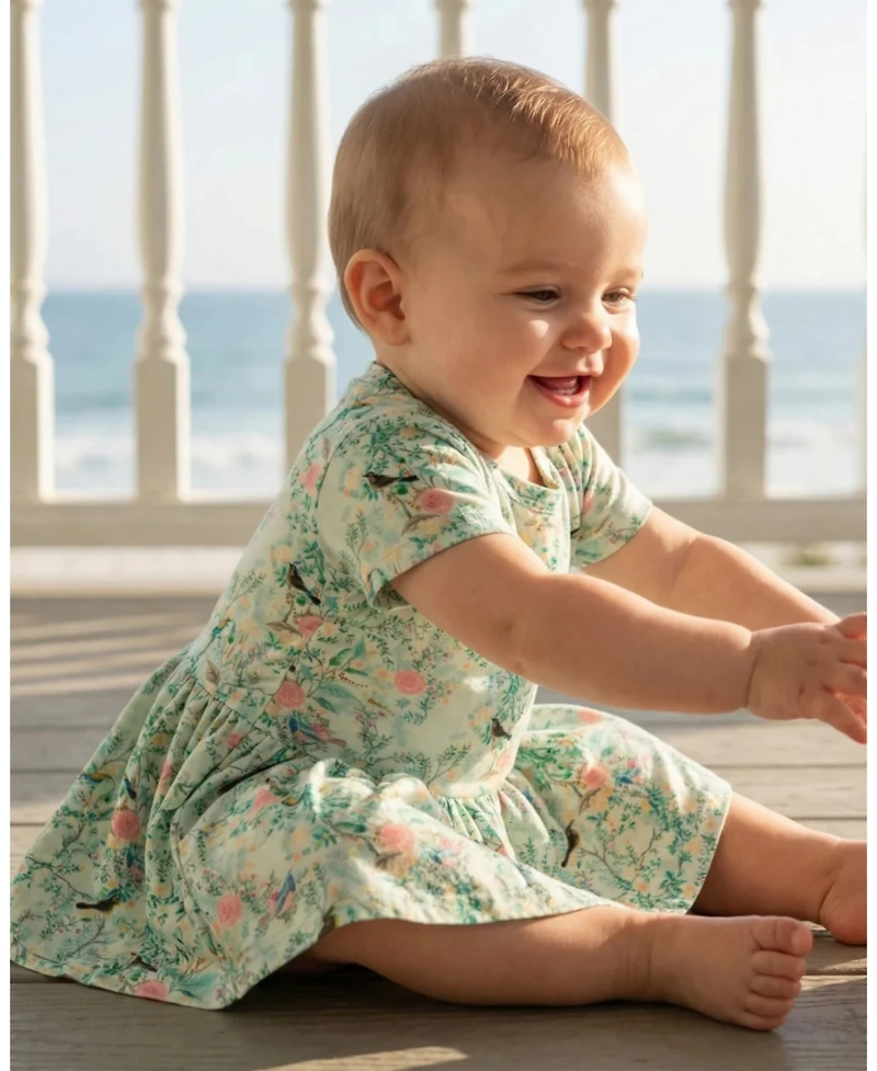 Motette Baby Girls Sage Blossom Bamboo Twirl Dress with Bodysuit