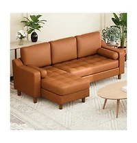 gaomon 88.9" L-Shaped Leather Sofa with Chaise, Mid-Century Modern 3-Seater Couch