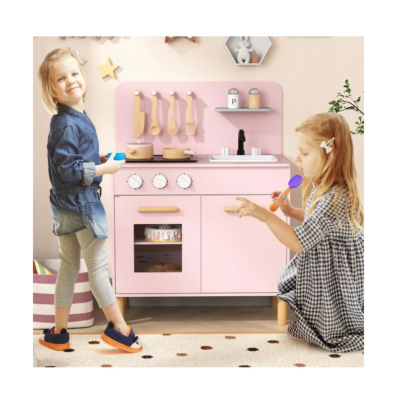 Hongge Kids Kitchen Playset with Cooking Accessories and Storage