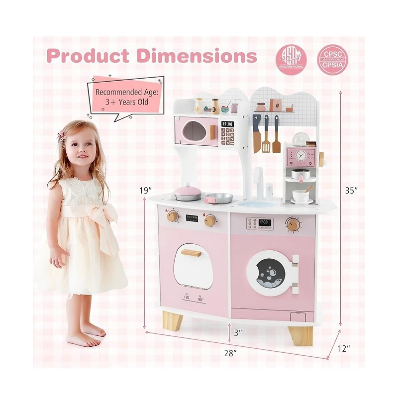 Hongge Wooden Kids Kitchen Playset with Coffee Maker for kids