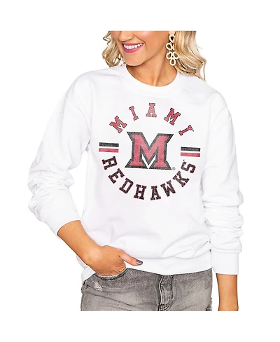 Gameday Couture Women's White Miami University RedHawks Oversized Vintage Days Perfect Crew Sweatshirt