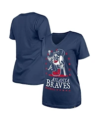 New Era Women's Navy Atlanta Braves Little Miss 2 V-Neck T-Shirt