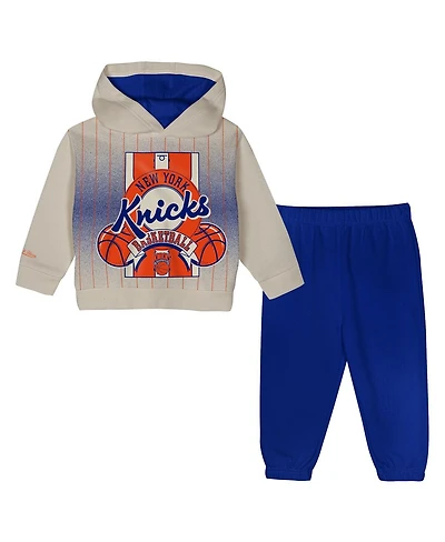 Mitchell & Ness Toddler 2-Piece Cream/Blue New York Knicks Retro Roots Oversized Pullover Hoodie and Pants Set