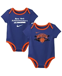 Nike Baby Boys and Girls 2-Pack Blue New York Knicks Courtside Premier Bodysuit Set