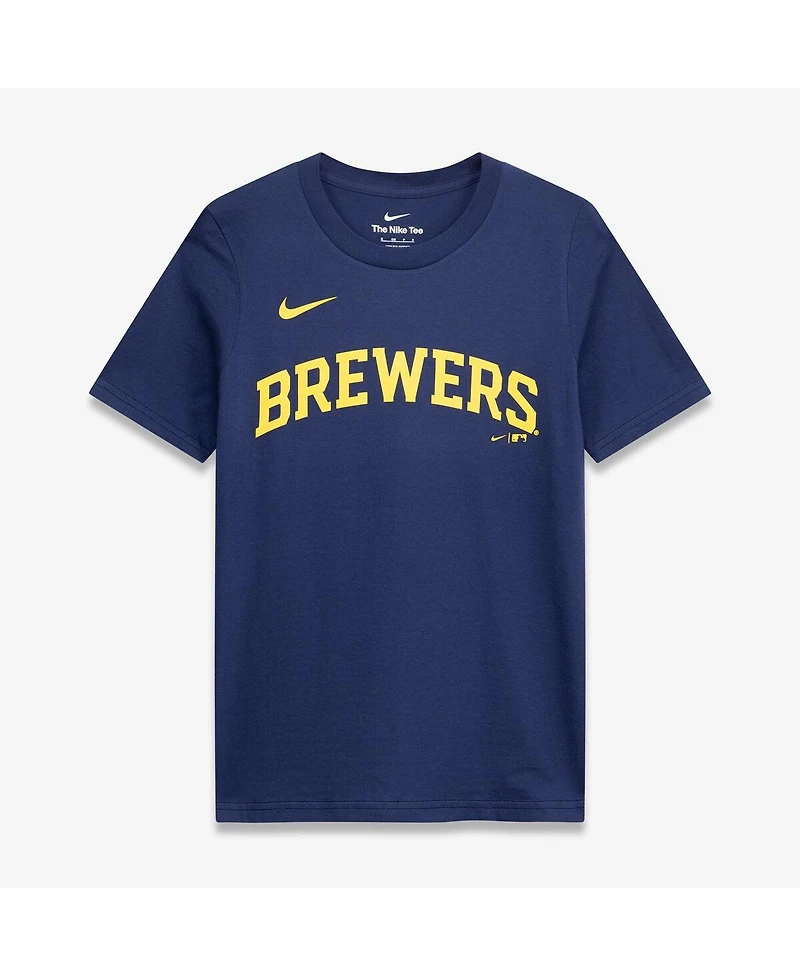 Nike Big Boys and Girls Jackson Chourio Navy Milwaukee Brewers Name & Number T-Shirt