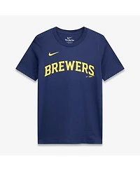 Nike Big Boys and Girls Jackson Chourio Navy Milwaukee Brewers Name & Number T-Shirt