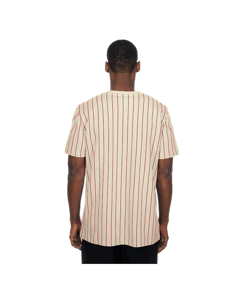 New Era Men's Cream Japan Baseball Throwback Meshback Pinstripe T-Shirt