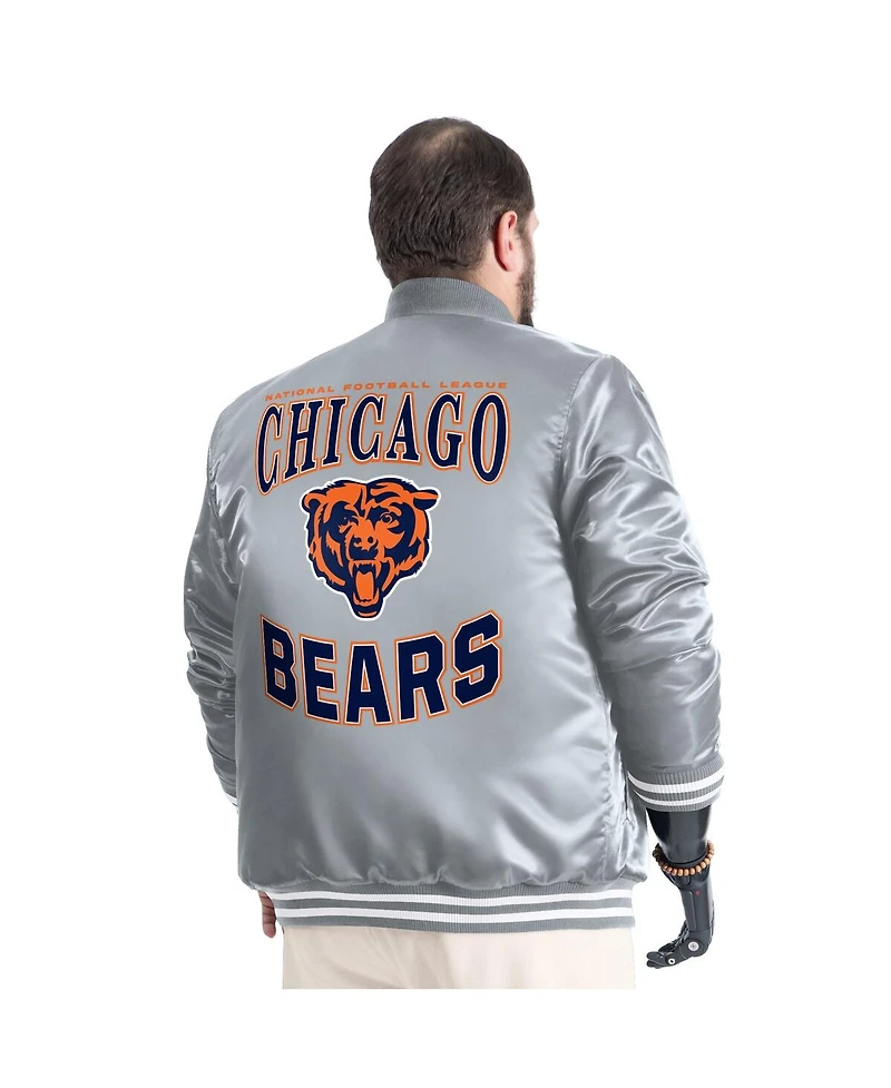 G-iii Sports by Carl Banks Men's Gray Chicago Bears Adaptive Full-Snap Varsity Jacket