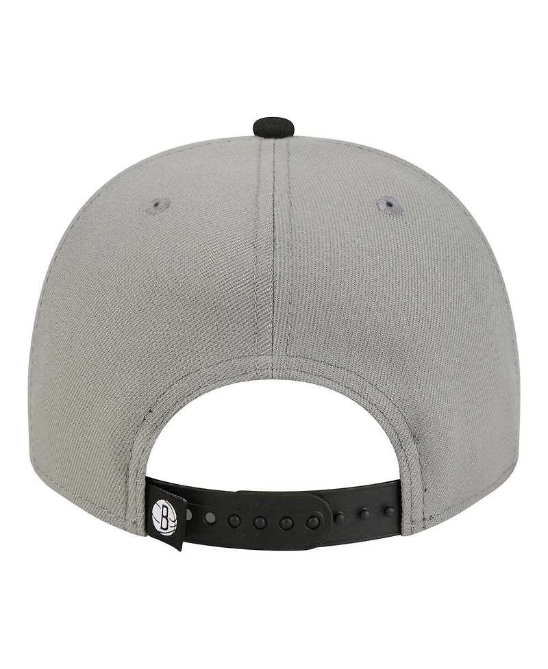 New Era Men's Gray Brooklyn Nets Injection Cartoon Logo A-Frame 9FIFTY Adjustable Hat