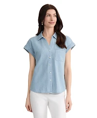 Jones New York Petite Button-Front Collared Neck Top