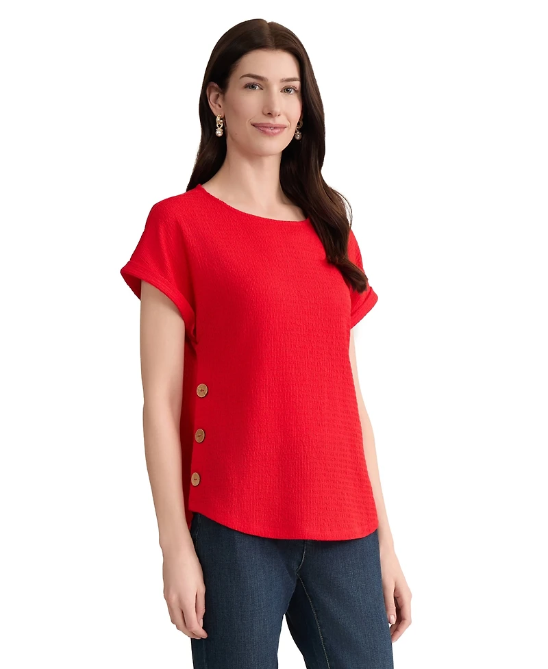 Jones New York Petite Short-Sleeve Boat Neck Top