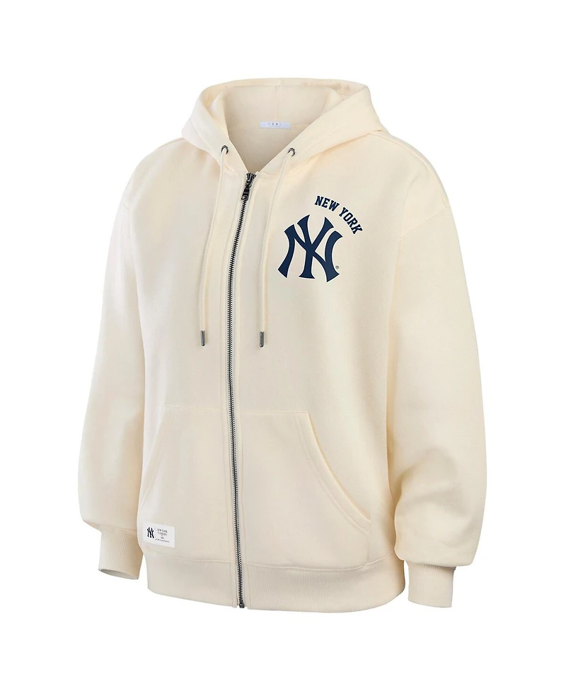 Wear by Erin Andrews Women's Cream New York Yankees Full-Zip Hoodie