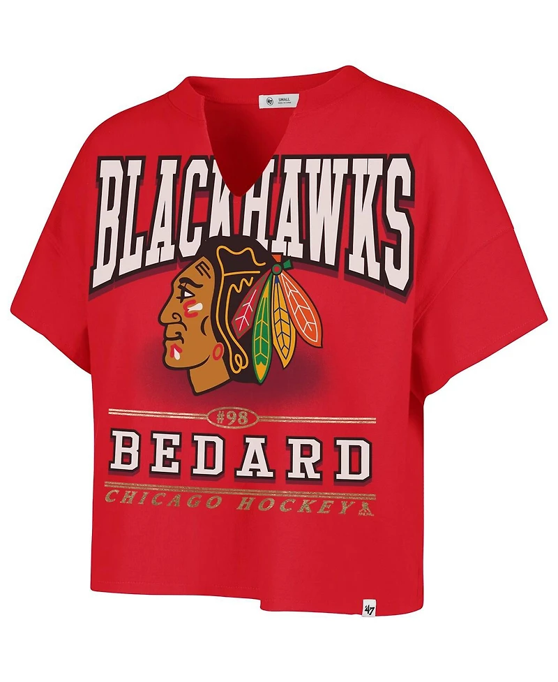 '47 Brand Women's Connor Bedard Red Chicago Blackhawks Elation Name Number Oversized Notch Neck T-Shirt