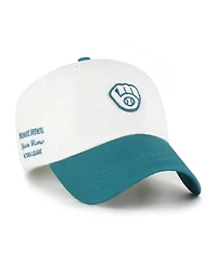'47 Brand Men's White/Teal Milwaukee Brewers Contemporary Tonal Clean Up Adjustable Hat