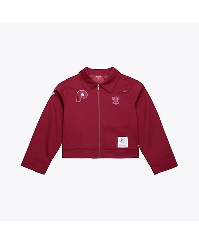 Mitchell & Ness Women's Burgundy Philadelphia Phillies Script Mechanic Cropped Full-Zip Jacket