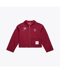 Mitchell & Ness Women's Burgundy Philadelphia Phillies Script Mechanic Cropped Full-Zip Jacket