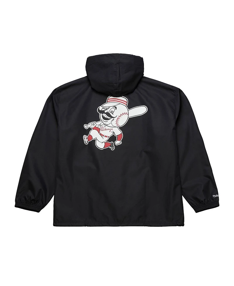 Mitchell & Ness Men's Black Cincinnati Reds Full-Snap Hooded Coaches Jacket