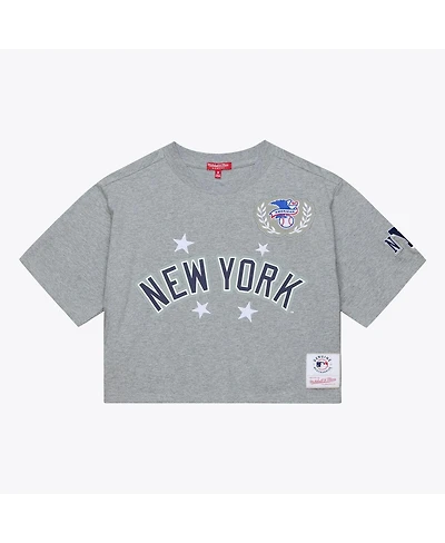 Mitchell & Ness Women's Heather Gray New York Yankees Pep Rally Cropped Boxy T-Shirt