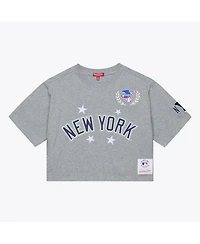 Mitchell & Ness Women's Heather Gray New York Yankees Pep Rally Cropped Boxy T-Shirt