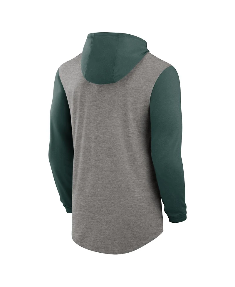Nike Men's Heather Gray/Green Michigan State Spartans Campus Legacy Tri-Blend Long Sleeve Hooded T-Shirt