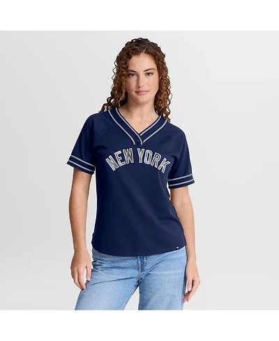 Fanatics Women's Navy New York Yankees Diva Race Ahead Raglan V-Neck T-Shirt