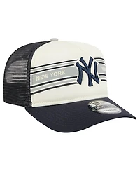 New Era Men's Cream/Navy New York Yankees Banner A-Frame 9FIFTY Trucker Snapback Hat