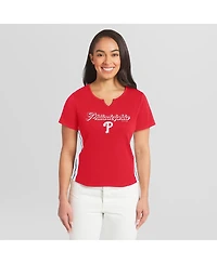 Wear by Erin Andrews Women's Red Philadelphia Phillies Notch Neck Cropped T-Shirt