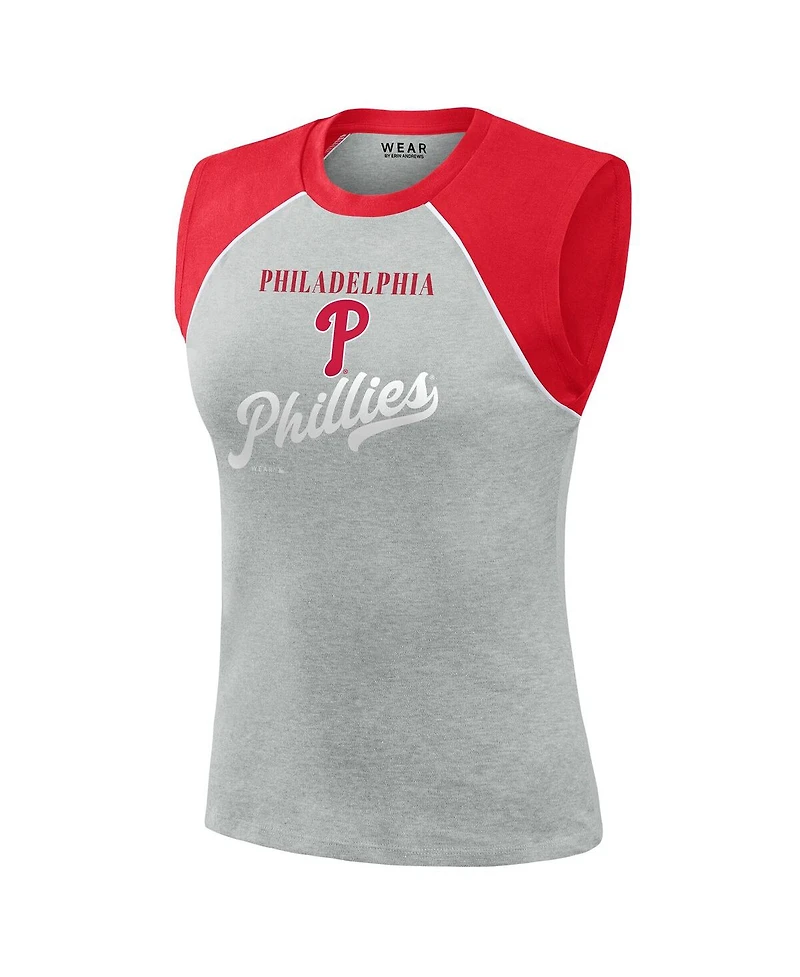 Wear by Erin Andrews Women's Heather Gray Philadelphia Phillies Cropped Raglan Tank Top