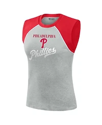Wear by Erin Andrews Women's Heather Gray Philadelphia Phillies Cropped Raglan Tank Top