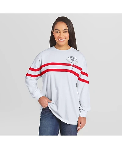 Wear by Erin Andrews Women's White Philadelphia Phillies Oversized Long Sleeve Striped T-Shirt