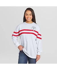 Wear by Erin Andrews Women's White Philadelphia Phillies Oversized Long Sleeve Striped T-Shirt