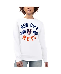 G-iii 4Her by Carl Banks Women's White New York Mets Team Logo Fleece Pullover Sweatshirt