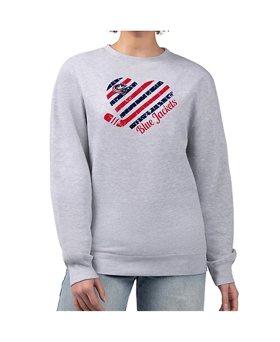 G-iii 4Her by Carl Banks Women's Heather Gray Columbus Blue Jackets Heart Graphic Pullover Sweatshirt