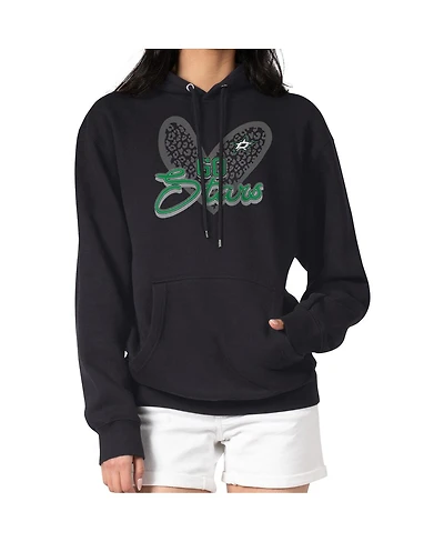 G-iii 4Her by Carl Banks Women's Black Dallas Stars Animal Print Heart Fleece Pullover Hoodie