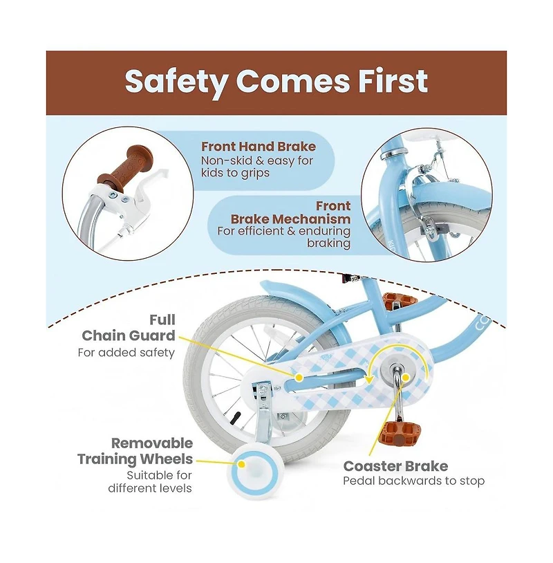 14 Inch Kids Bike with Training Wheels Basket Adjustable Ages 3 to 8