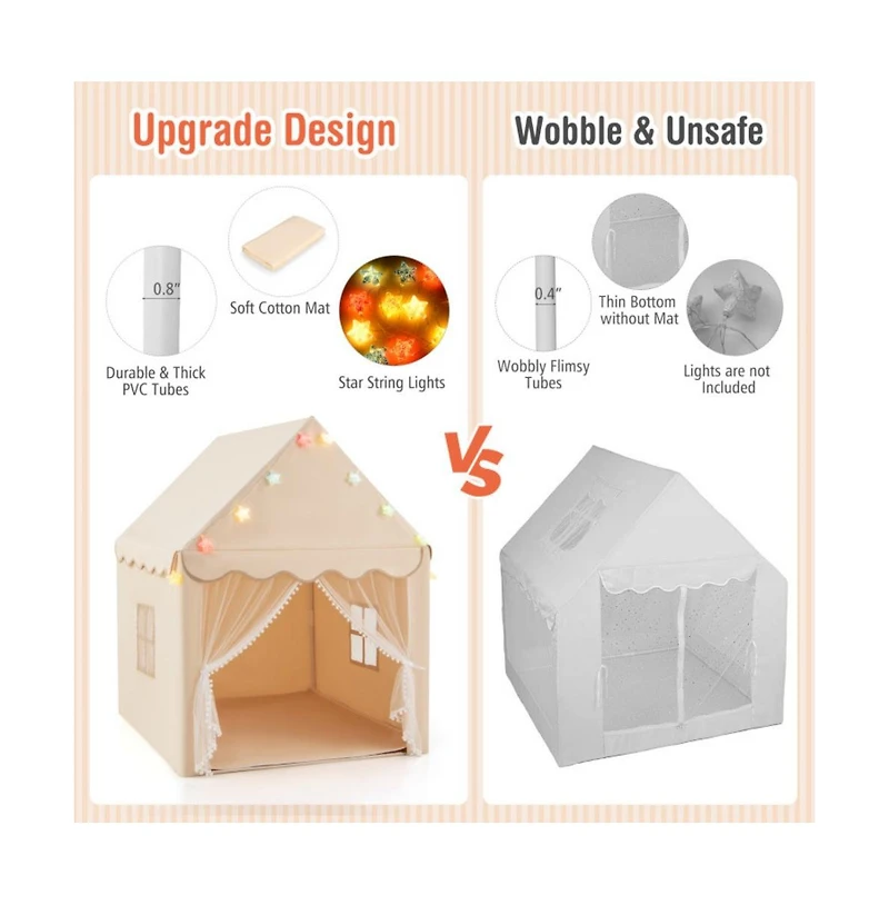 Hongge Kids Playhouse Tent with Star Lights and Mat