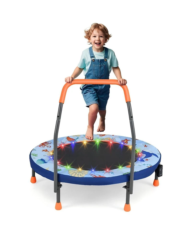 Hongge Kids Led Light Trampoline with Foam Handrail Foldable Frame and Safety Cover