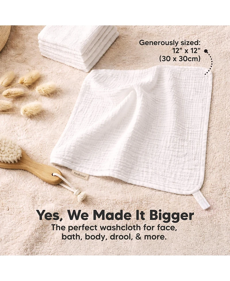 KeaBabies 10 Pack Lyra Muslin Baby Washcloths Large 12x12 Soft Absorbent Cotton Muslin Wash Cloths Burp Rags Face Cloth Towel