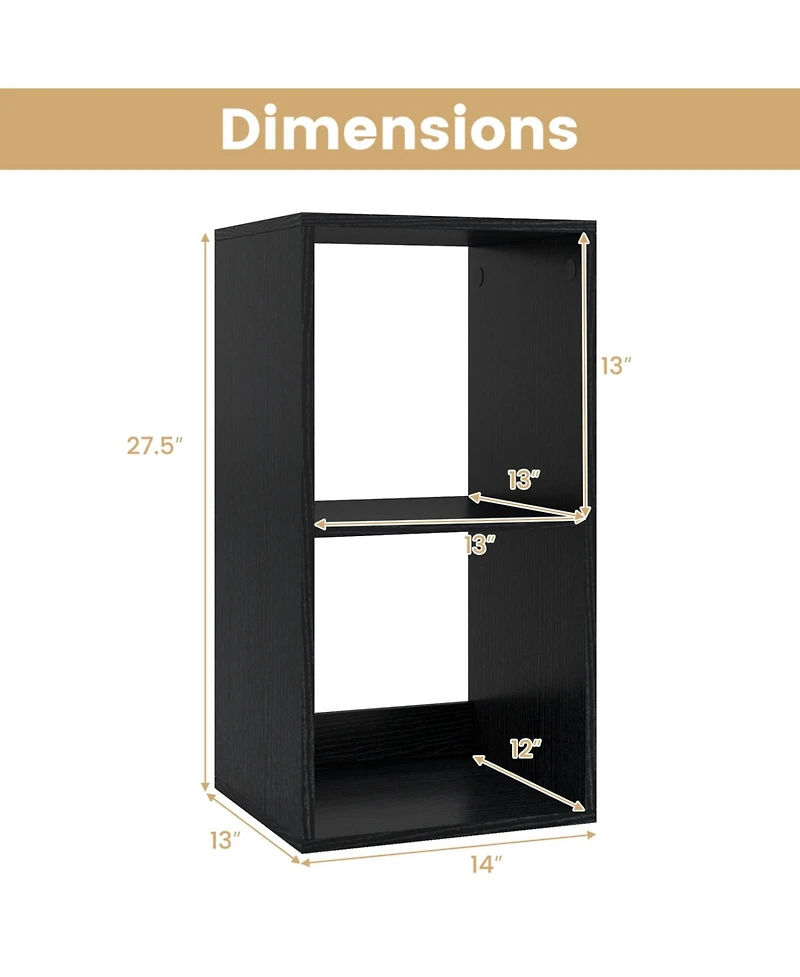 Slickblue 2-Cube Bookshelf with Back Guardrail for Living Room