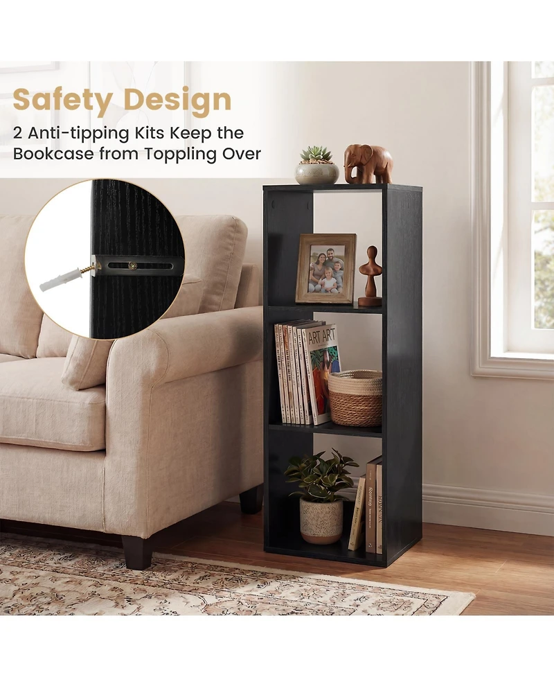 Slickblue 3-Cube Bookshelf with Back Guardrail for Living Room
