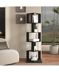 Rainsken 360° Rotating Bookshelf, 5-Tier Floor Standing Bookcase, Modern Display Rack with Acrylic Plate, Anti-toppling Base for Living Room