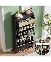 gaomon Shoe Storage Cabinet with 3 Flip Drawers Fluted Organizer Metal Legs Slim Entryway Rack