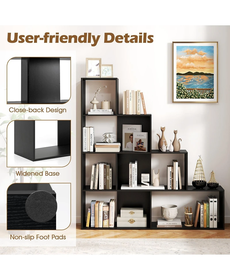 Slickblue 4-Tier Modern Stepped Bookshelf with 6 Storage Cubes for Living Room-Black