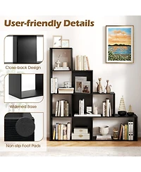 Slickblue 4-Tier Modern Stepped Bookshelf with 6 Storage Cubes for Living Room-Black